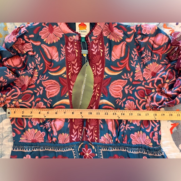 FARM RIO M Teal Pink Seashell Tapestry Lenzing™ Ecovero™ Viscose Maxi Dress NWT - Picture 13 of 16